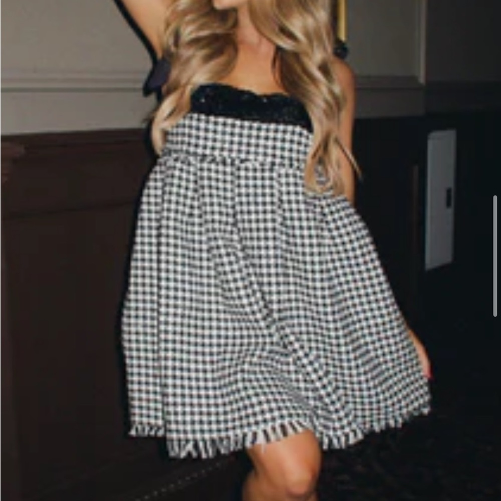 Sofie the label houndstooth tweed babydoll mini dress
